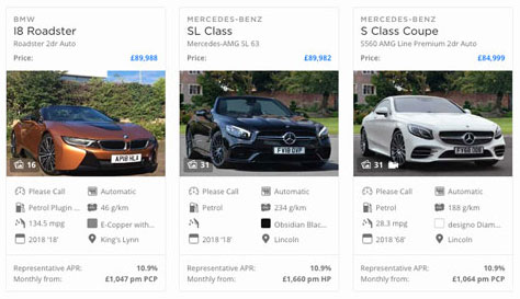 Previous vehicle listings page, vehicle cards with out save and compare button