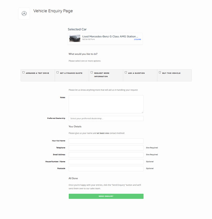 Original Vehicle Page Enquiry Form
