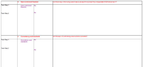 Previous application pages with usability issues highlighted